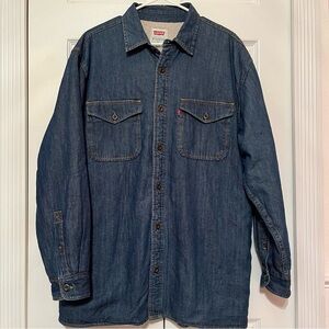 Levis Sherpa Lined Jacket Shirt Men’s Size L Button Up Lagenlook Blue Denim